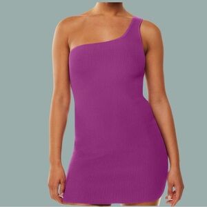 PURPLE ONE SHOULDER SCULPT KNIT DRESS